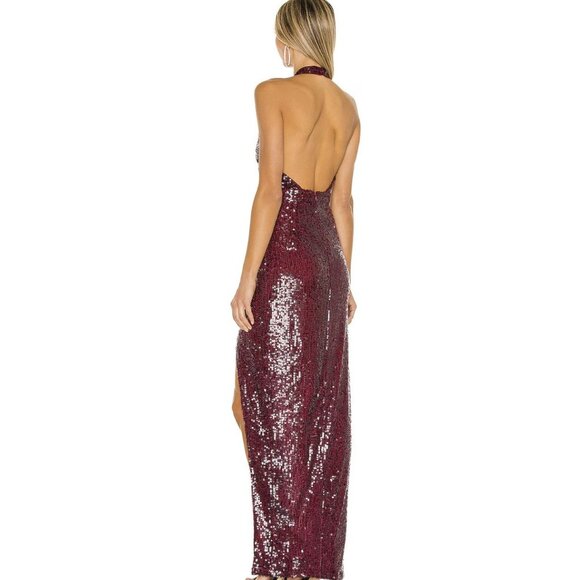 Michael Costello X Revolve Soraya Halter Sequin Burgundy Gown XS NWT - Picture 3 of 9